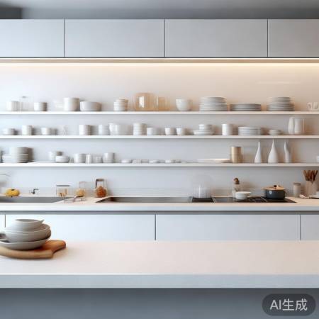 消毒柜用于餐具消毒，摆放整齐。