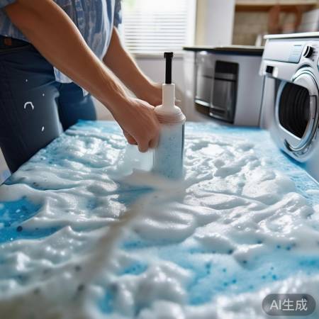 “洗洁精泡洗去污渍”