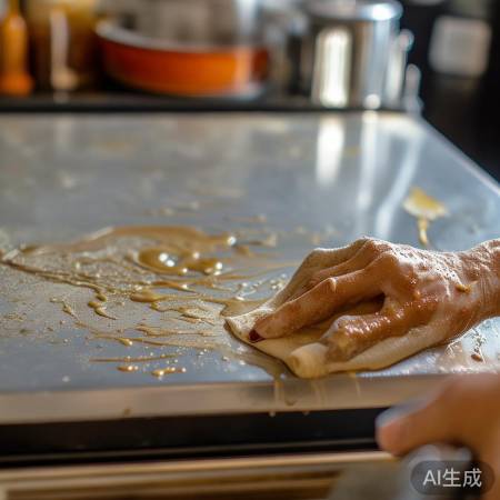 清洁油烟机外壳,勿忘角落。