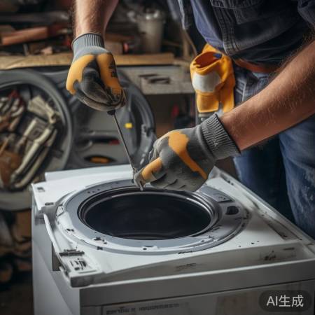 拆卸洗衣机盖，注意正反螺纹