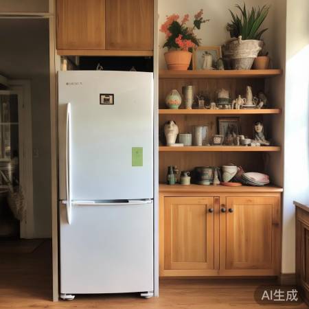 冰箱旁柜子摆饰点缀空间