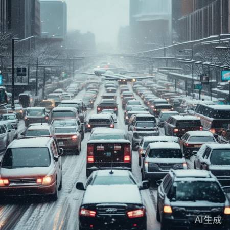 冷雨导致交通拥堵